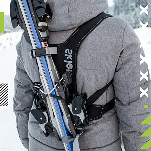 Sklon Ski adulto e chicote de correia de pólo - Evite a luta e transportem facilmente seus esquis e postes nas costas - leve e compacto