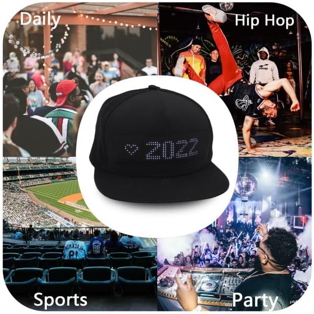 Tampa de LED com aplicativo programável, controle Bluetooth LED Matrix Rolling Text Exibir Mensagem Snapback Hat Snapback