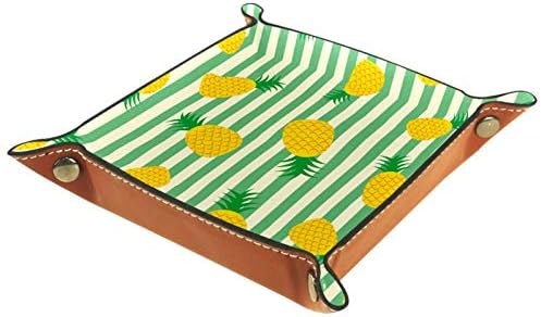 Retro Pineapple Green Stripes Padrão Organizador Escritório Microfiber Couro Bandeja de armazenamento prático Caixa