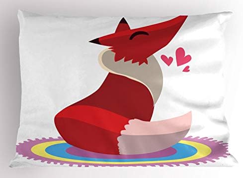 Almofado de Fox Lunarable, coiote corações vermelhos estampas de desenhos animados de animais em gráfico de fundo simples,
