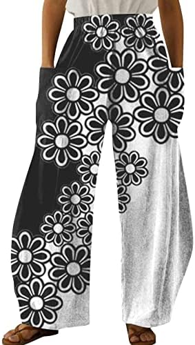 Calças femininas, calças gráficas de girassol AZTEC PRESTRA PRINCIPAL PENTES PANTES MULHERES CAIZ ELÁSTICA TRUSHERS DE CAIZ