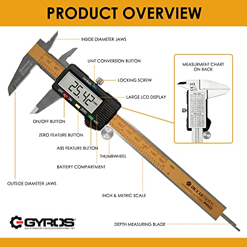 Ferramenta de medição de pinça digital - pinça micrômetro de aço inoxidável de 6 polegadas - Recurso ABS + Auto