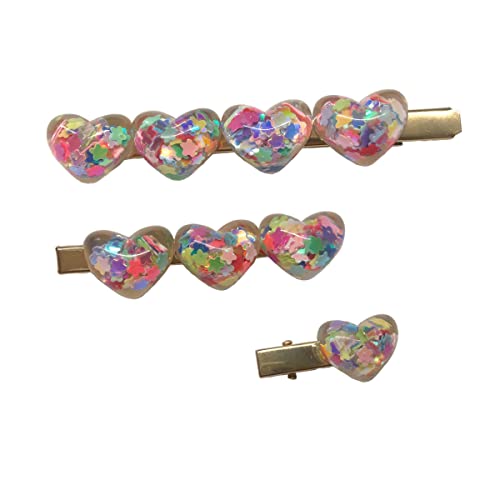 LINAYOHA 3PCS CLIP DE CABELO DE AMOR COLORIA PARA MULHER GIRLE RESINA GLITTER GLITTER STAR LENTAS DE CABELA ANOLIGATOR METAL