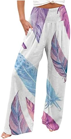 Lcepcy Women feminino pernas largas Palazzo calças de lounge casual estampado de flores