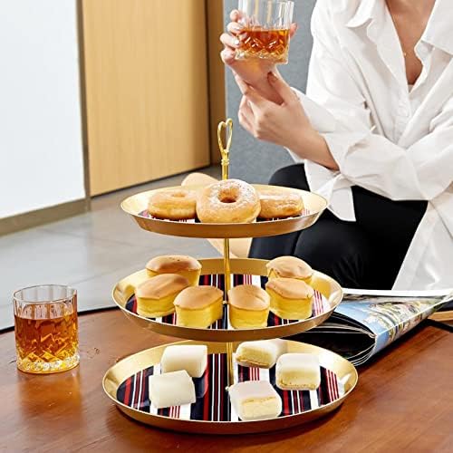 3 Stand de sobremesa em camadas, suporte de árvore da torre de cupcakes dourados para pastelaria, suporte de cupcake redonda de faixa