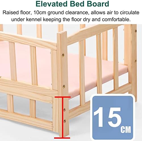 Cama de cachorro de madeira de camada dupla Hydt com roupas de cama, todas as estações elevadas de animais de estimação com escadas