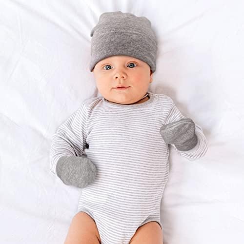 Linda chapéu de bebê recém-nascido de orelha de urso e luvas anti-arranhões para 0-3 meses meninos e meninas