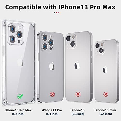 TZOMSZE Compatível com o iPhone 13 Pro Max Clear Case, Casos quadrados Cantores reforçados TPU Cushion, Cristal Clear