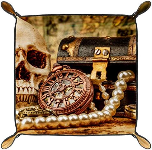 Lyetny Compass Skull Treasure Organizador de bandeja Caixa de armazenamento Bandeja de mesa de mesa de mesa Caddy Alterar