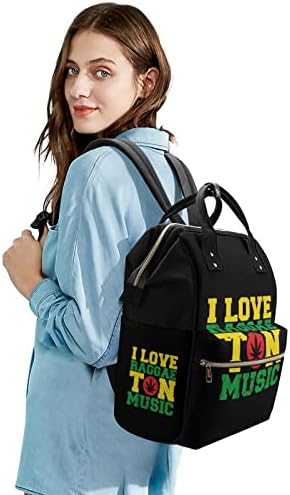 I Love Raggaeton Music Backpack Backpack Backp Mommy Back Backpack de grande capacidade