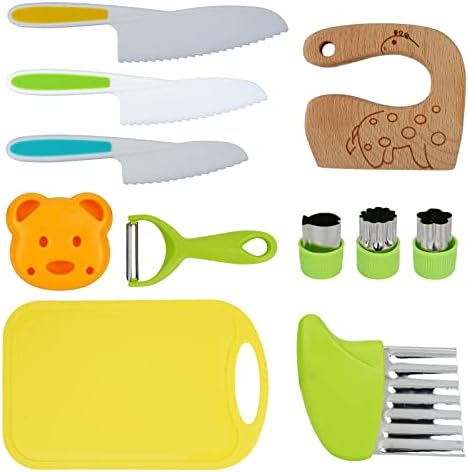 Falhas infantis de Ketwod para cozinhar de verdade, 11 peça de faca de criança inclui faca de madeira segura, faca