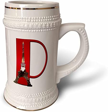 3drose Red Monogram Initial P com uma torre Eiffel - 22oz de caneca de Stein