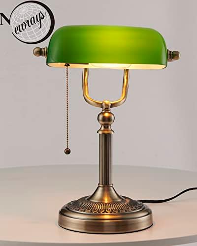 Lâmpada de mesa de bancos de vidro verde de newrays com plugue de chave de corrente de tração no acessório