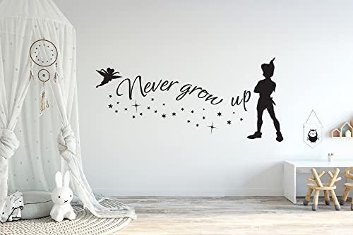 Adesivo de decalque de parede de vinil Peter Pan Tinkerbell nunca cresça fada do berçário R1897