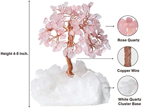 Rose Quartz Crystal Tree of Life - árvore de pedras preciosas feitas à mão, árvore da vida do chakra, base branca de aura,