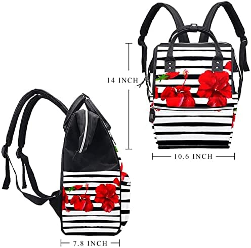 Mochila de viagem Guerotkr, bolsa de fraldas, bolsas de fraldas da mochila, padrão de listra preta de flor vermelha