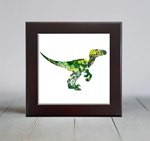 Velociraptor verde abstrato abstrato aquarela de telha decorativa