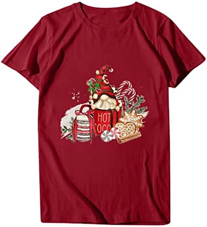Christmas Gnome T-shirt para mulheres engraçadas gráficas de manga curta Gnomes Tees Tops Casual redondo pescoço de Natal