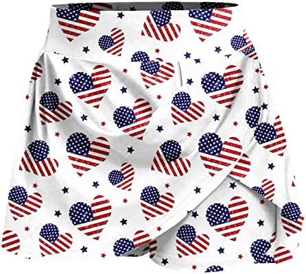 4 de julho dos EUA Saias de tênis de bandeira com shorts para mulheres altas cintura plissada Skorts de golfe 2 em 1 CULOTTES