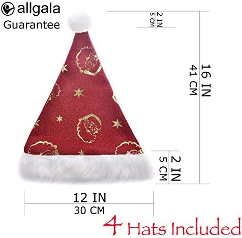 Allgala 4-PK Premium Quality Velvet Comfort Adult Christmas Papai Noel com punho extra de pelúcia e pom-pom