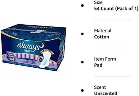 Produto de almofadas maxi sempre muito pesadas durante a noite com asas flexíveis, 54 ct. - Maxi Pads [economia em massa]