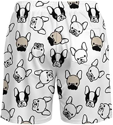 French Bulldog Pug Head masculino Swim Trunks Beach Shorts Liner compressão Pocket Pocket Board Sports Pant