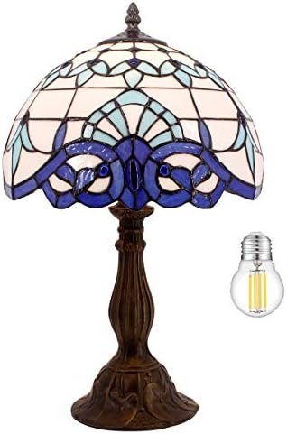 WerFactory Tiffany Table Lamp de mesa marinha azul barroco barroco de vidro de vidro mesa de cabeceira de cama Luz
