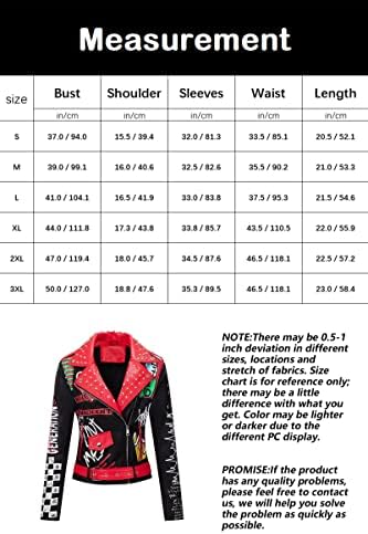 Bellivera Faux Leather Jacket for Women Craved Rivet Floral Moto Biker