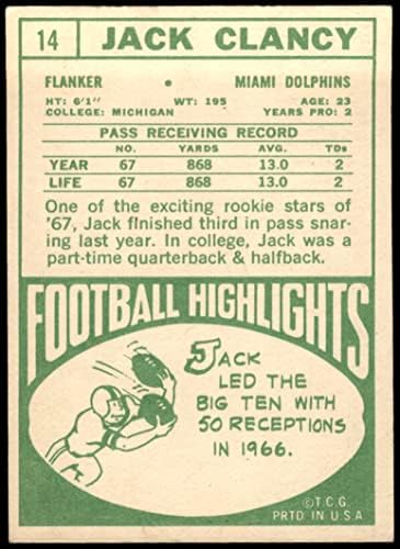 1968 Topps 14 Jack Clancy Miami Dolphins VG/Ex Dolphins Michigan