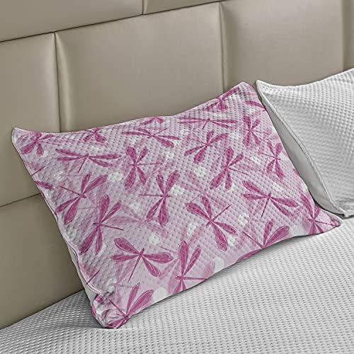 Ambesonne Dragonfly micoteca de malha de colcha, vibrante padrão de beleza tema da primavera com imagem de inseto inspirador alado, capa padrão de travesseiro de tamanho king para quarto, 36 x 20, fúcsia rosa pálido