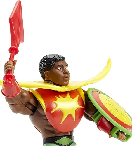 Mestres do universo Origins Toy, Sun-Man 5.5-In Action Figura Collectible, 16 juntas móveis, acessórios