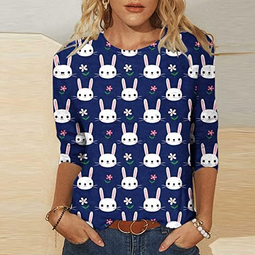 Camisa superior para mulheres Fall Summer Summer 3/4 manga Crewneck Cotton Graphic GRAPHIC Lounge Lounge Easter Egg Tshirt 9S 9S