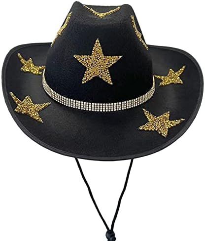 Sardfxul Cowgirl Hat Shin Star Hat Hat Western Hat elegante Pentagrama Jazz Hat Foto Props Glinting Crystal Star para Chapéus