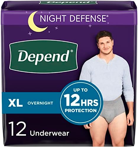 Depende da Defesa Noturna Incontinência Adulta Roupa para homens, descartáveis, durante a noite, extra-grande, cinza, 12