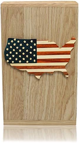 Royal Matter American Flag Solid Oak Urn com Applique Applique Design - adulto 10 ″ H x 6 ″ W x 6 ″ D Capacidade: até 275 cu. em.