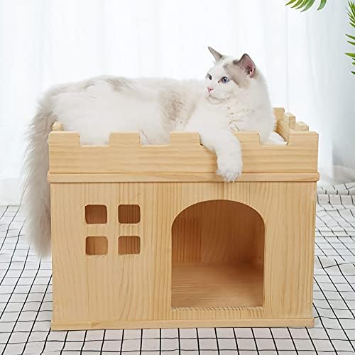 Yanjing Cat House Kitty Condomínio, 2 andares de gaiola de abrigo de gatos selvagens de madeira com varanda, para gatos internos