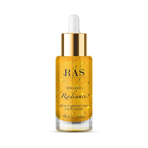 24K Gold Radiance Beauty Boosting Face Elixir, soro de rosto com mistura orgânica de rosahip, açafrão e azeite para pele