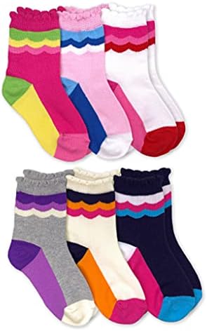 Jefferies Socks Girls 'Scallopleed Stripe Crew Novelty Socks 6 pacote