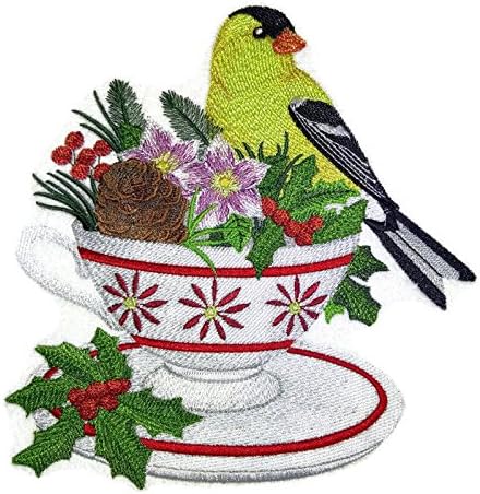 Festival Custom Goldfinch e Christmas Tea Bordeded Iron On/Sew Patch [6.9 *17] [Feito nos EUA]