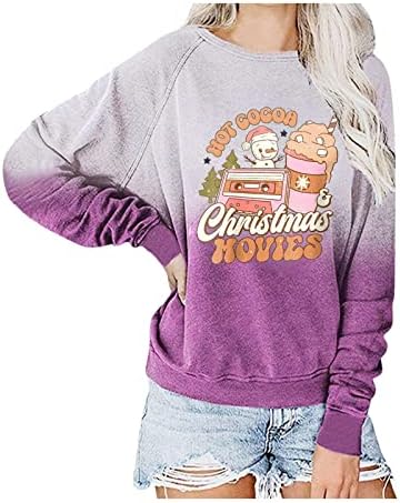 Uofoco Bloups for Women, Fall Retro Pullover Mulheres Mulheres Partem Longa Crewneck Cartoon Undershirt