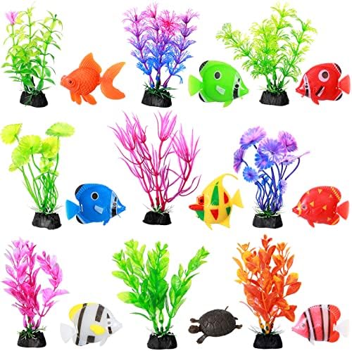 Decorações de tanques de peixe, plantas aquáticas artificiais e peixes artificiais decorações flutuantes para aquário pequeno, peixe