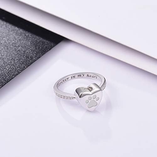 925 Sterling Silver Love Heart Urn Ring para Pet Dog Cat's Ashes Memorial Memorial Jóias para sempre em meu coração Pai