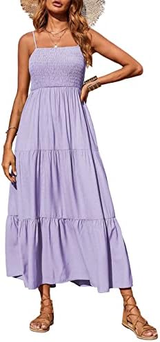 Vestido maxi feminino casual boho sem mangas espaguete com tira