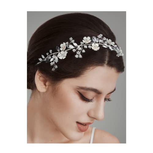 Sweetv Silver Wedding Farda de cabeça Crystal Bridal Poeces para acessórios para cabelos de flores de noiva para mulheres