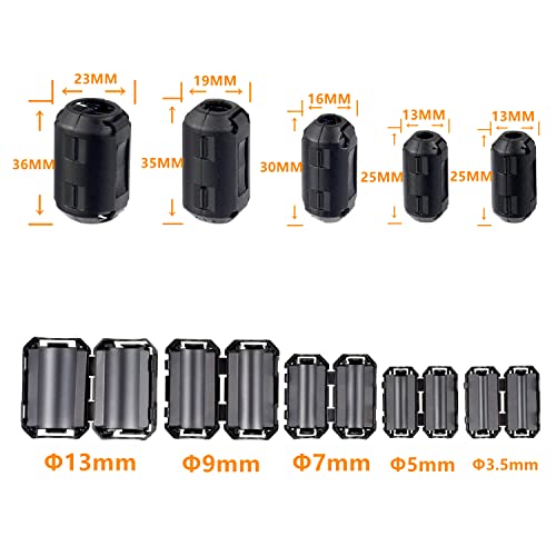 Huarew 5 valores 28 pcs preto clipe-on ferrita cor de anel rfi emi ruído supressor clipe para 3,5 mm 5 mm 7mm 9mm 13 mm de