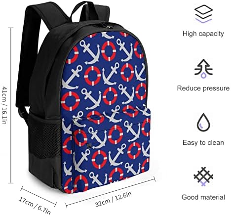 A âncora da Marinha Sea Casual Laptop Backpack Bag Saco de ombro Daypack com bolsos para homens Mulheres