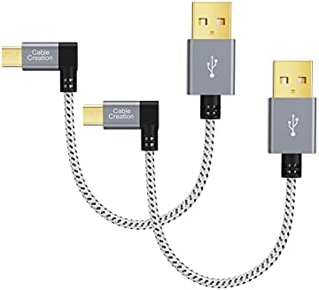 Cablecreation [Cabo de 2 pacote de ângulo reto Micro USB 2.0 trançado, 90 graus Direito vertical curto 2.0 Um homem a micro USB