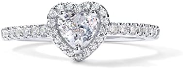 Pavoi 14k anel de halo banhado a ouro | Anel de coração para mulheres | Rings de promessa redonda quadrada para ela