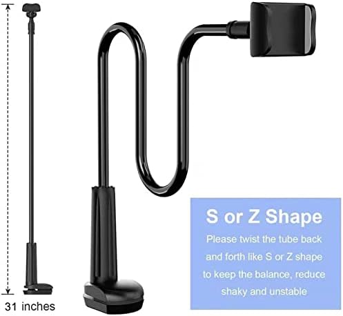 Phone Stand for Recording, 31 polegadas de bobo de ganso -ganso -cabeça montado com luz LED para mesa, rotação de 360 ​​° com suportes