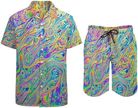 Psicodélico Trey Dye Dye Men Roupos de Praia de 2 peças Hawaiian Button Abaixo a camisa de manga curta e ternos de shorts